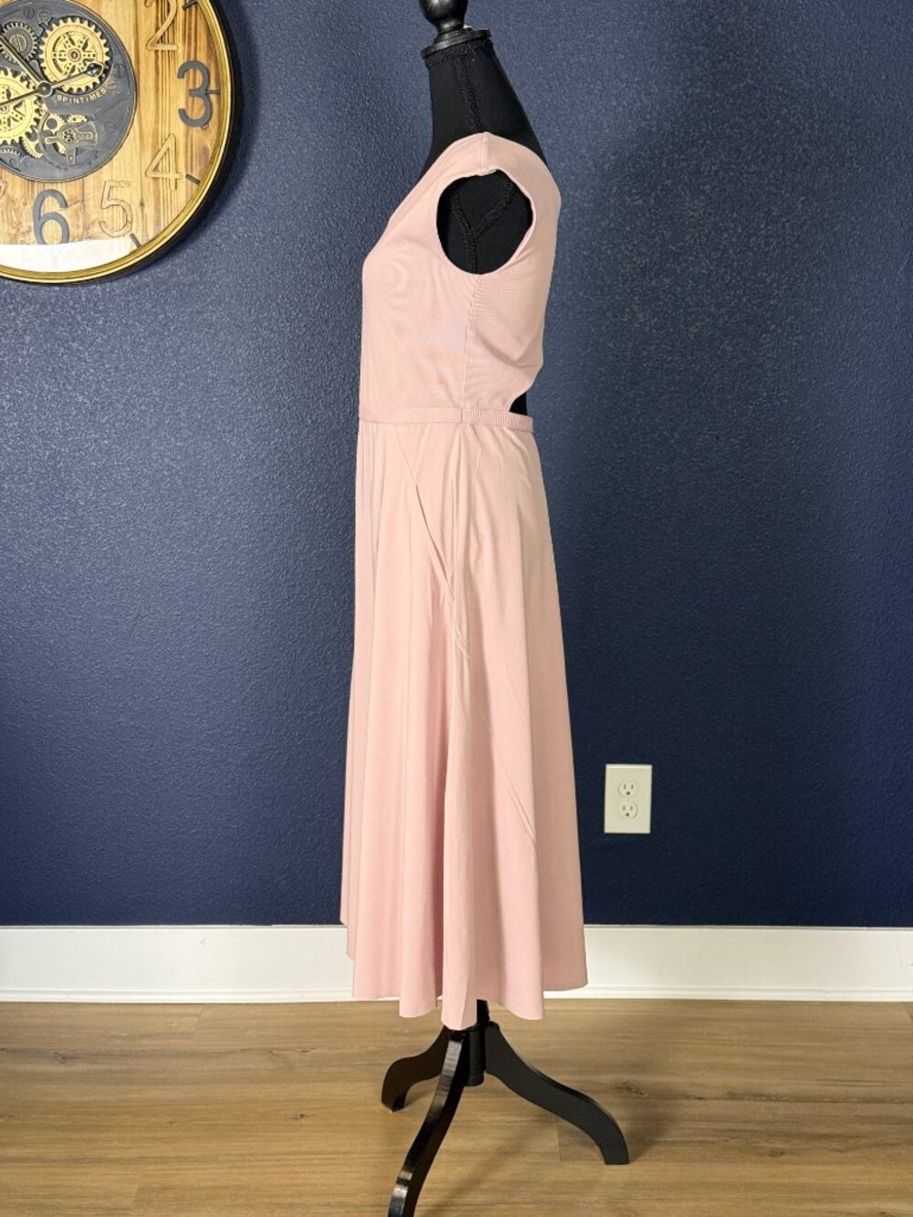 Athleta Light Mauve Cap Sleeve Back Cutout Flowy A-Line Midi Dress | M Petite - Picture 3 of 8